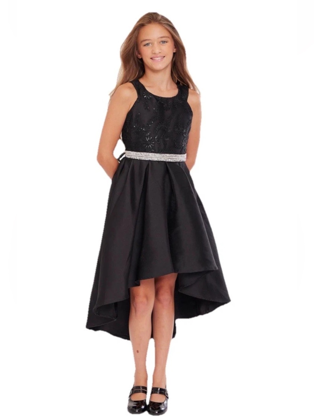 Bonnie Jean Kids Sequin Lace Belted High-Low Party Dress Size Big Girl 16